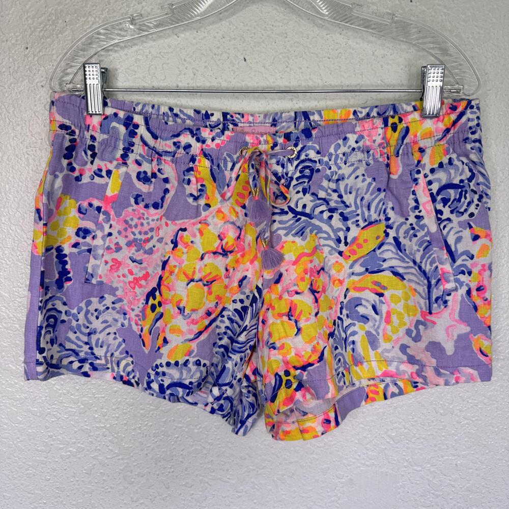 Lilly Pulitzer Baybreeze Linen Shorts Women Medium Floral Chino Drawstring Beach